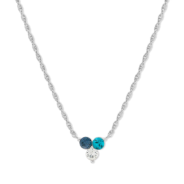 Three Stone Flower Bezel Set Birthstone Necklace