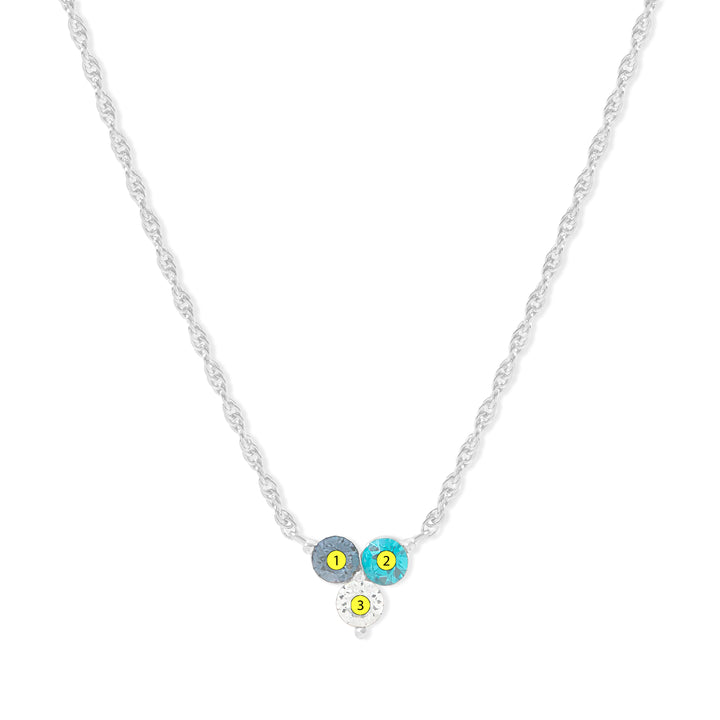 Three Stone Flower Bezel Set Birthstone Necklace