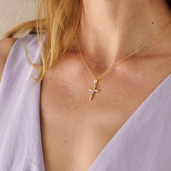 Custom Cross Birthstone Pendant