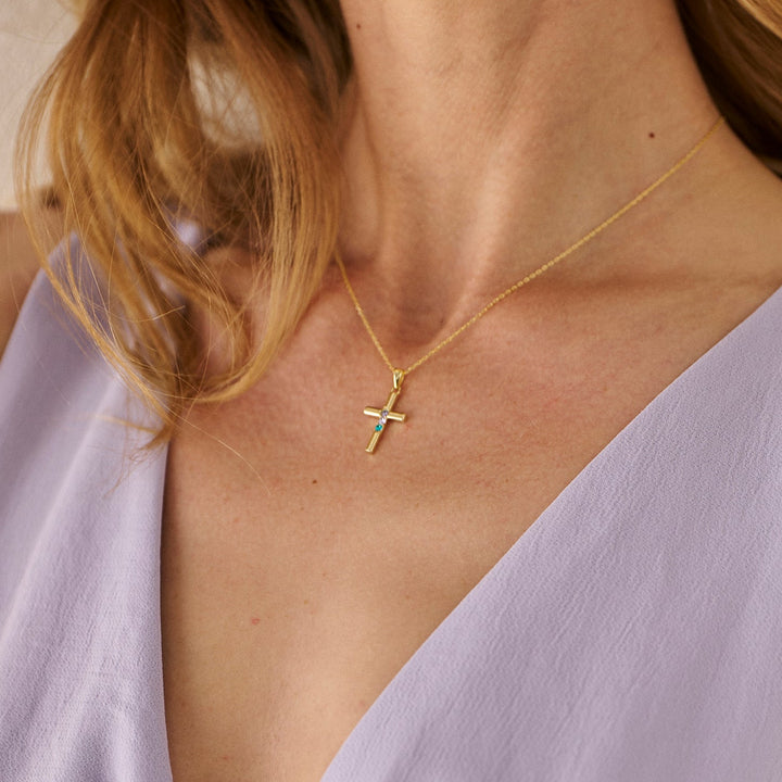 Custom Cross Birthstone Pendant