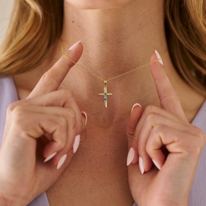 Custom Cross Birthstone Pendant