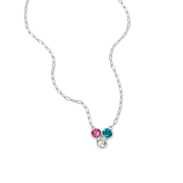 Custom Paperclip Chain Three Stone Flower Bezel Birthstone Necklace