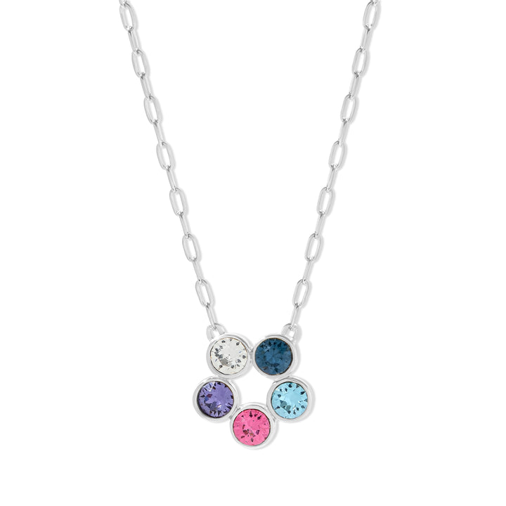 Custom Paperclip Chain Five Stone Flower Bezel Birthstone Necklace