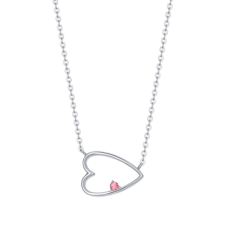 Heart Necklace White Gold Birthstone Pendant Custom Petite Open