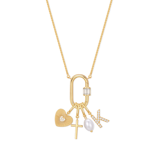 オーダーメイド車キーホルダー「希少金属と職人技の共演」カスタムネックレス Carabiner Initial Pearl Charm Necklace – Mill Rock East