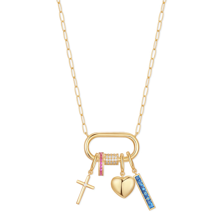 Carabiner Puffy Heart Birthstone Charm Necklace