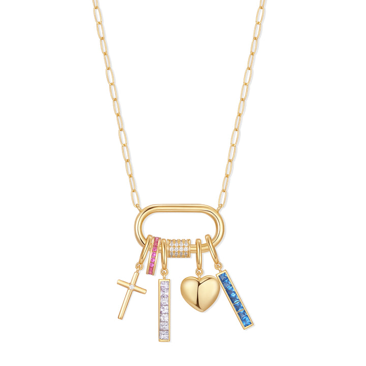Carabiner Puffy Heart Birthstone Charm Necklace