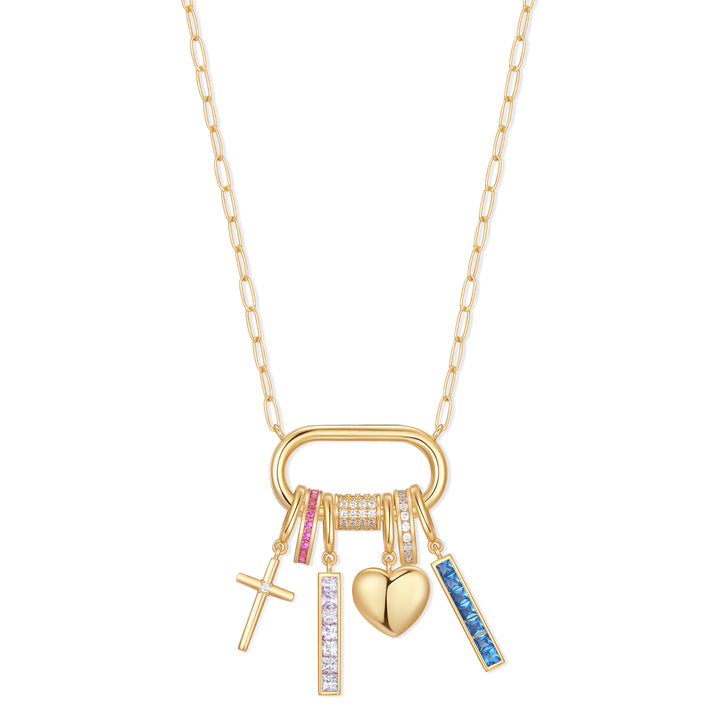 Carabiner Puffy Heart Birthstone Charm Necklace