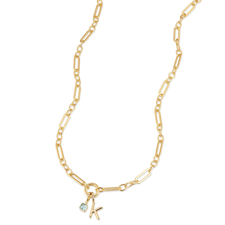 Custom Birthstone and Initial Paperclip Charm Necklace
