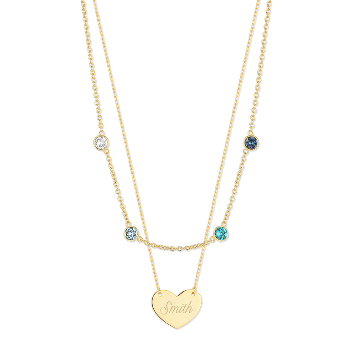 Custom Bezel Birthstone and Engravable Heart Layering Set