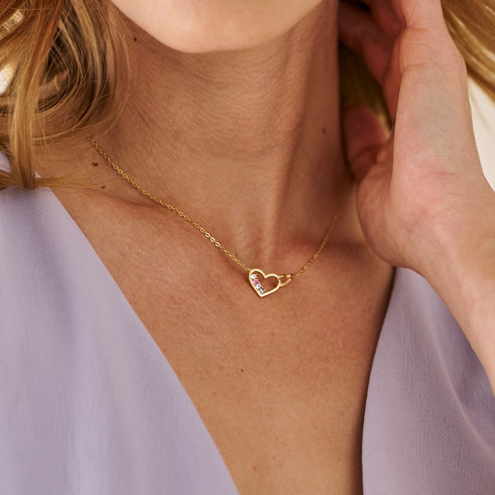 Custom Petite Interlocking Heart Birthstone Necklace