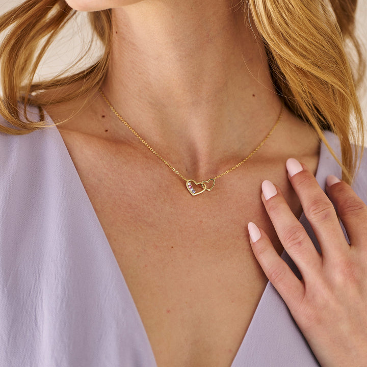 Custom Petite Interlocking Heart Birthstone Necklace