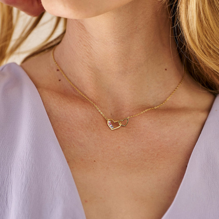 Custom Petite Interlocking Heart Birthstone Necklace
