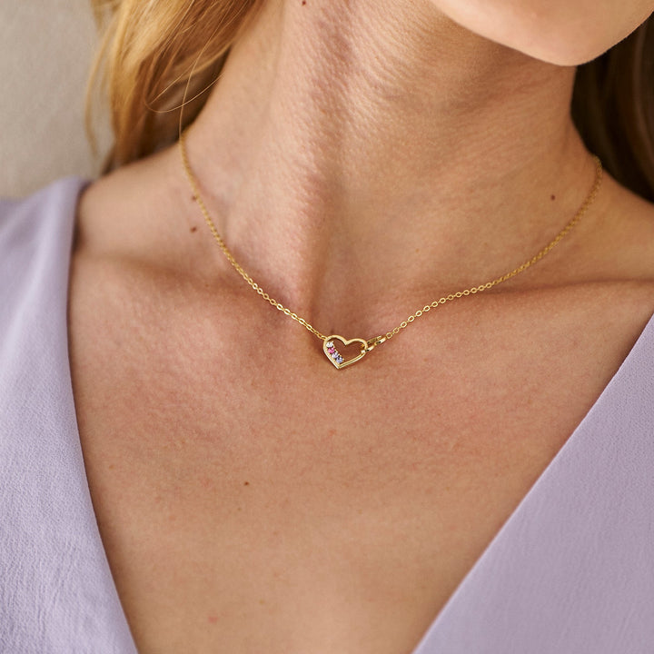 Custom Petite Interlocking Heart Birthstone Necklace