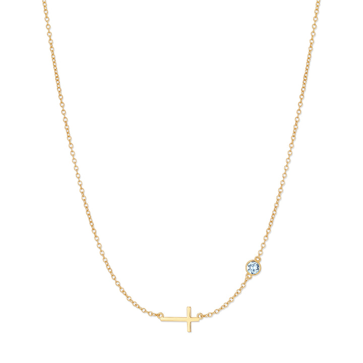 Custom Bezel Set Cross Station Birthstone Necklace