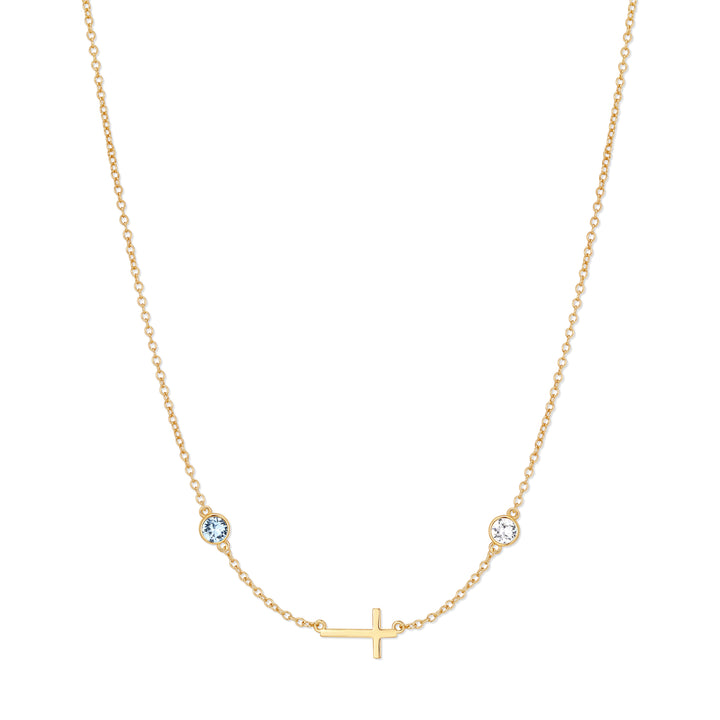 Custom Bezel Set Cross Station Birthstone Necklace