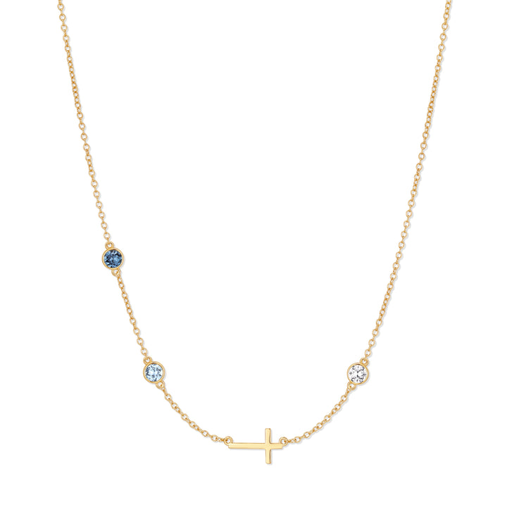 Custom Bezel Set Cross Station Birthstone Necklace
