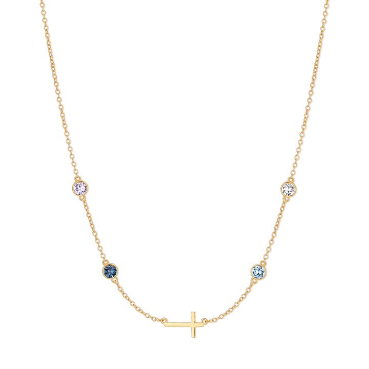 Custom Bezel Set Cross Station Birthstone Necklace