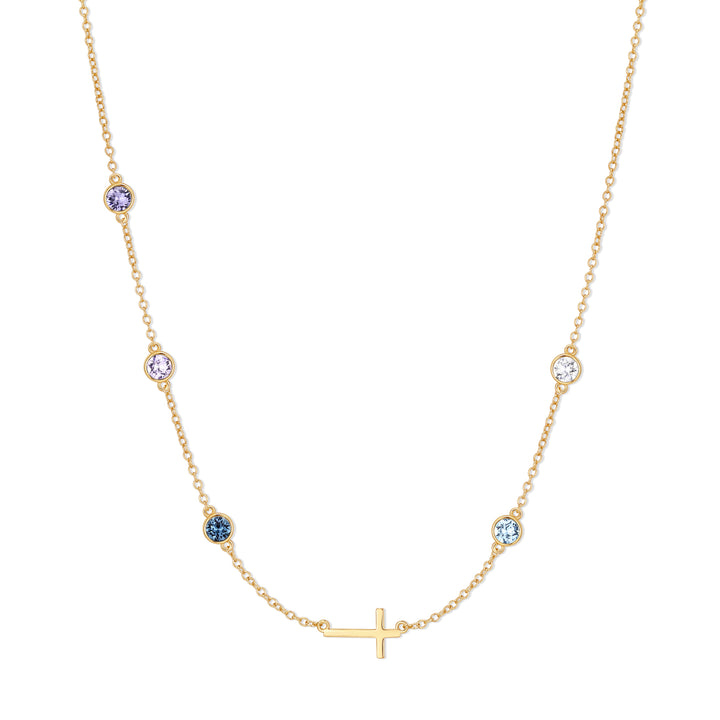 Custom Bezel Set Cross Station Birthstone Necklace