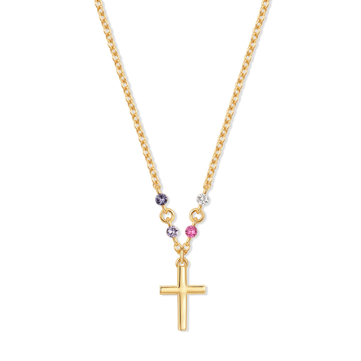 Custom Petite Cross Birthstone Necklace