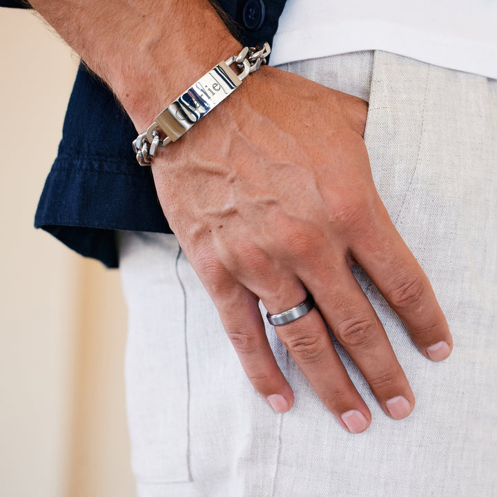 Mens Stainless Steel Curb Link ID Bracelet
