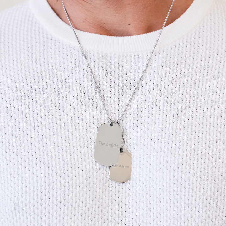 Large and Medium Stainless Steel Double Dog Tag Necklace