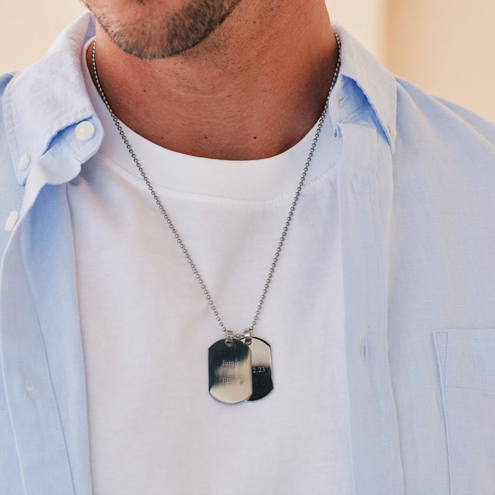 Medium Stainless Steel Double Dog Tag Necklace