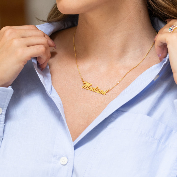 14K Gold Thin Script Nameplate Necklace