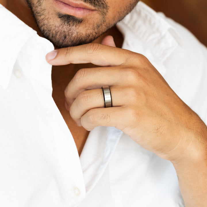 Mens Black Titanium Band with Brushed Silver