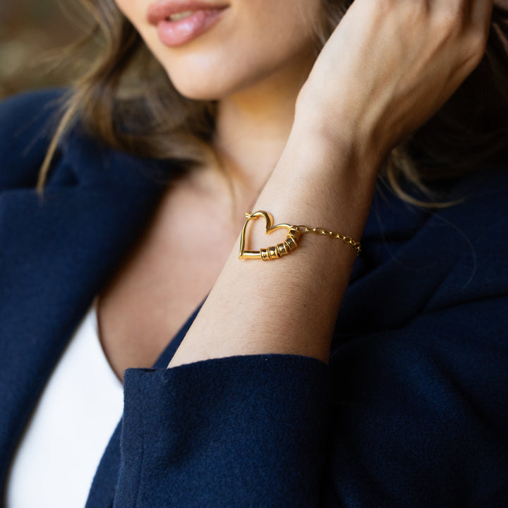 Engravable Name Bead Open Heart Bead Bracelet