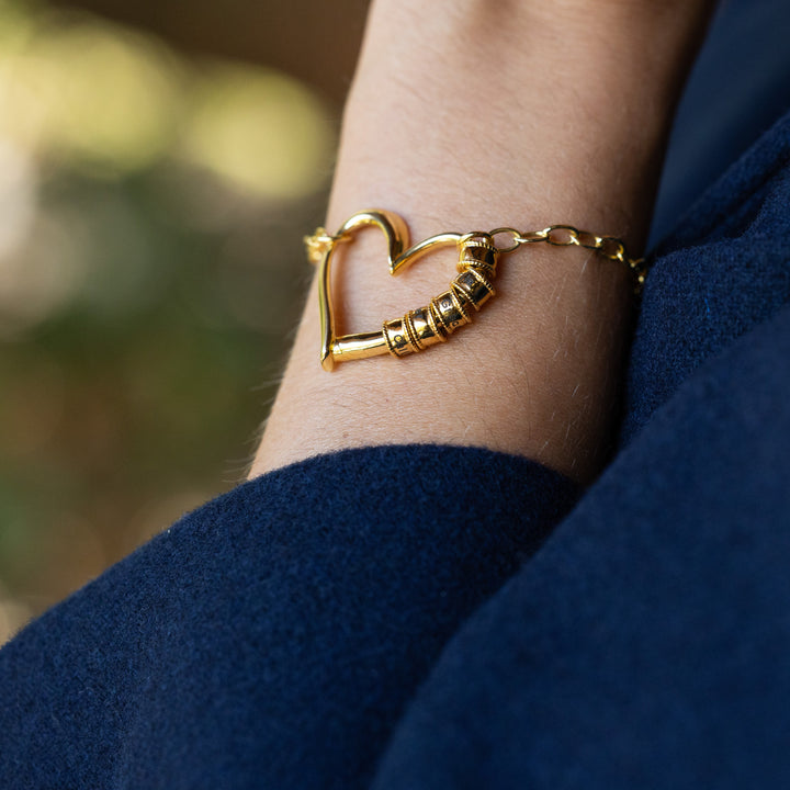 Engravable Name Bead Open Heart Bead Bracelet