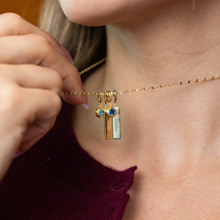 Engravable Birthstone Bar Charm Necklace