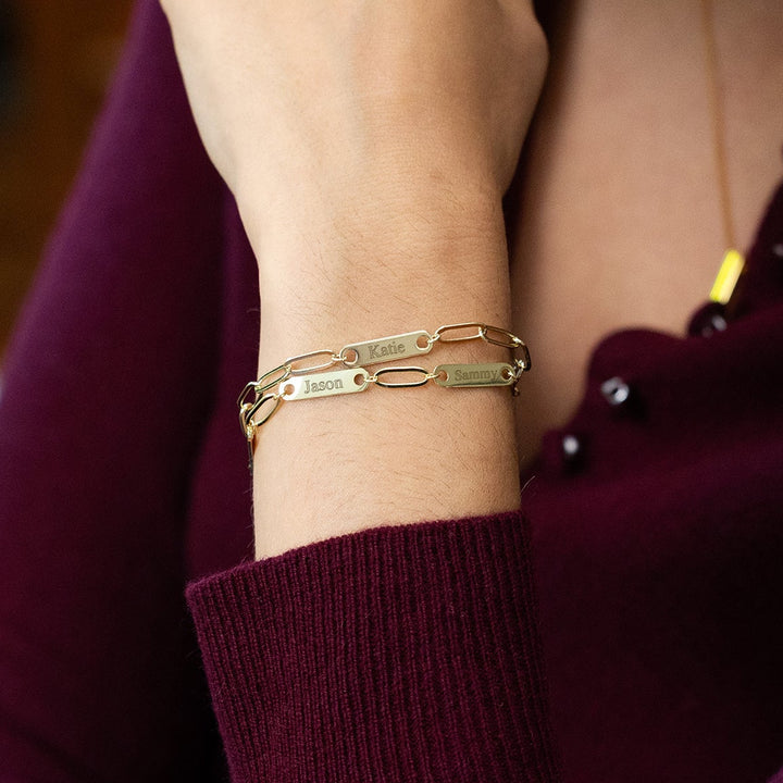 Engravable Paperclip Chain Name Bar Bracelet