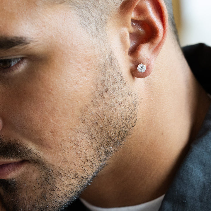 Mens 6MM Gold Filled Round CZ Stud and Gold Filled Half Inch Hoop Earring Set