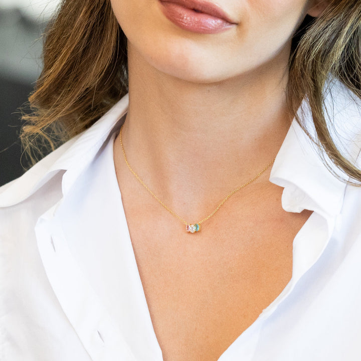 3 Stone Gold Petite Oval Birthstone Necklace