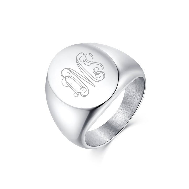 Mens Oval Cut Stainless Steel Signet Ring
