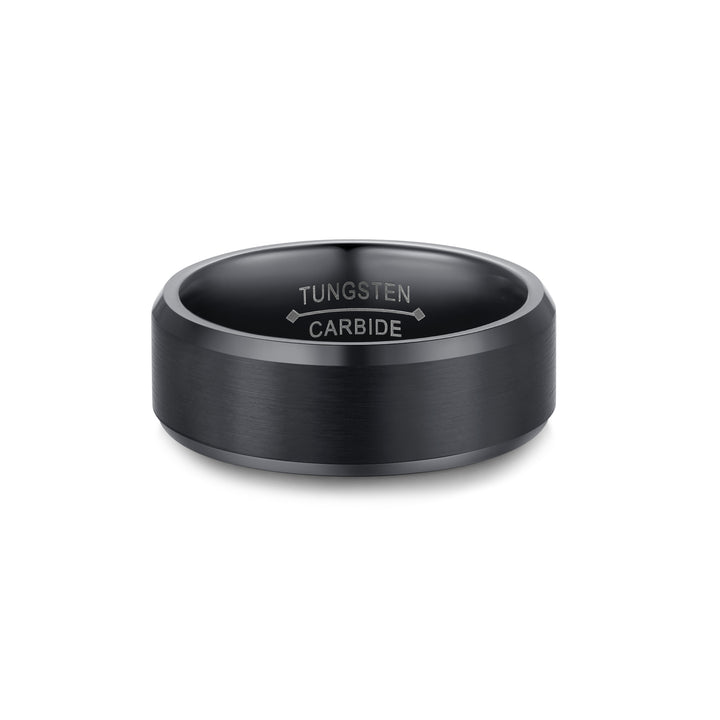 8 mm Black Tungsten Ring with Beveled Edges