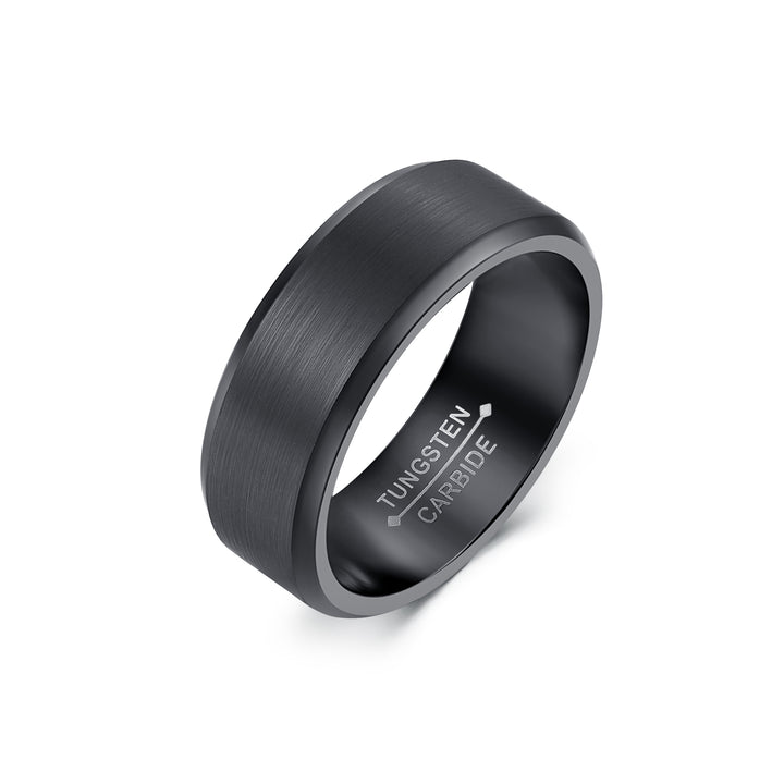 8 mm Black Tungsten Ring with Beveled Edges