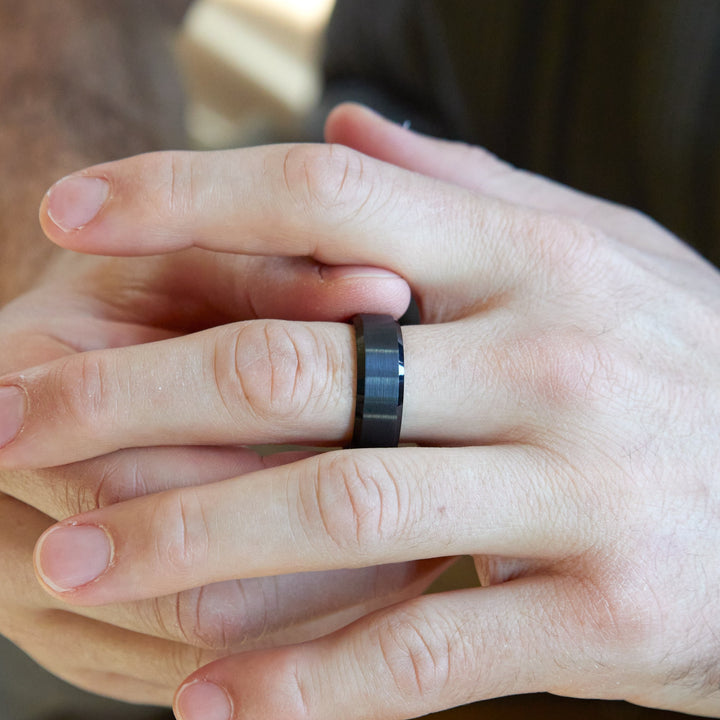 8 mm Black Tungsten Ring with Beveled Edges