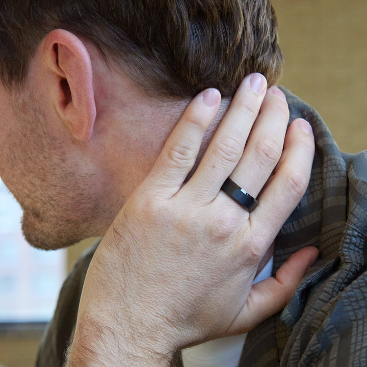 8 mm Black Tungsten Ring with Beveled Edges