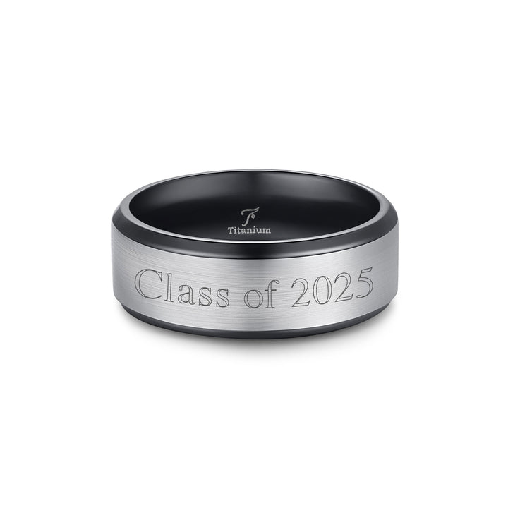 Brushed Silver Black Titanium Class Ring For Men – Mill Rock East