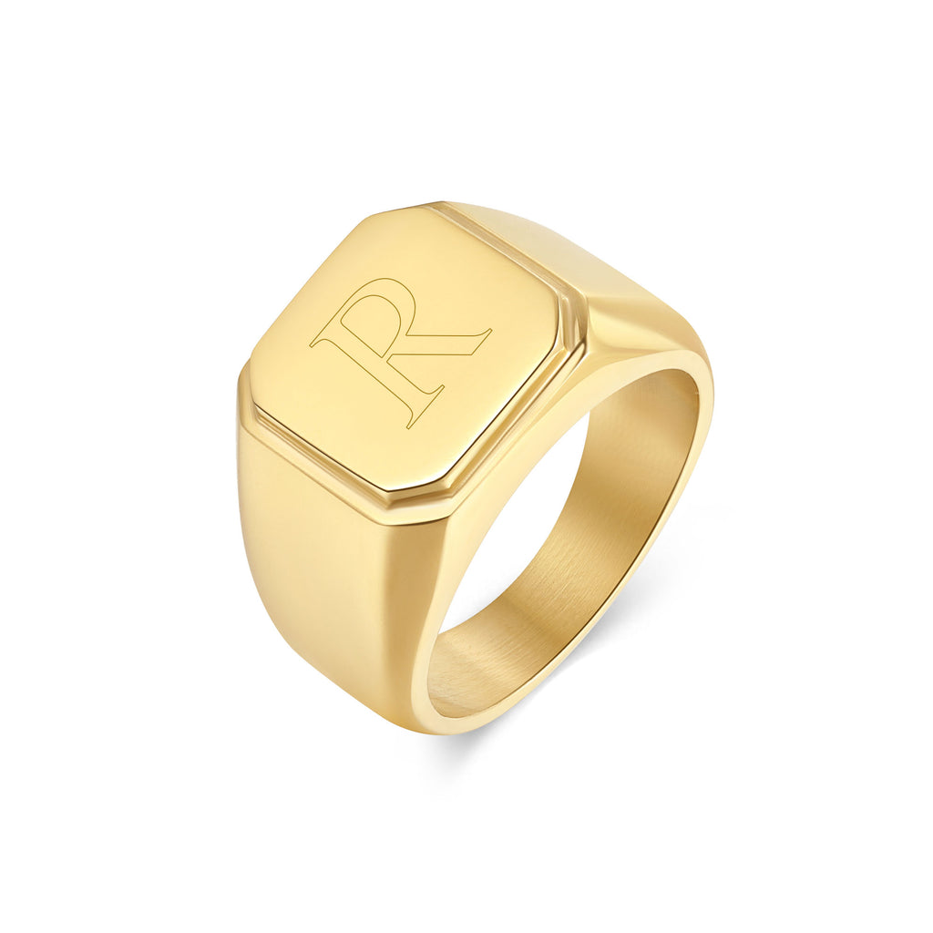 Signet Ring Design Gold Plated Letter Ring Men's Gold Plated