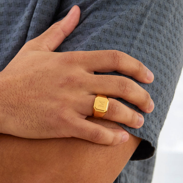 Signet Ring Man Wearing Ring On Right Index Finger Signet Ring