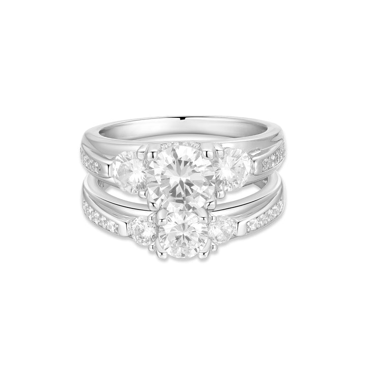 Past Present &amp; Future Wedding CZ Ring Set