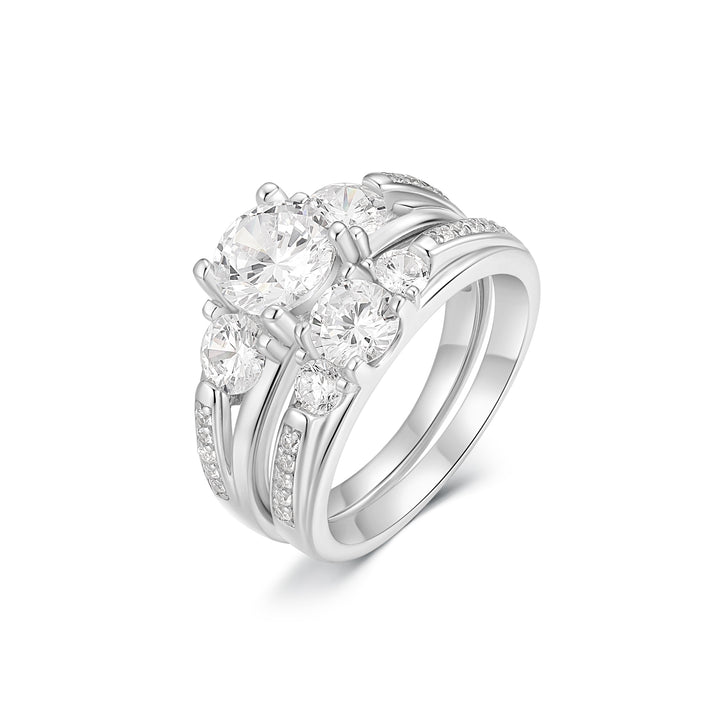 Past Present &amp; Future Wedding CZ Ring Set