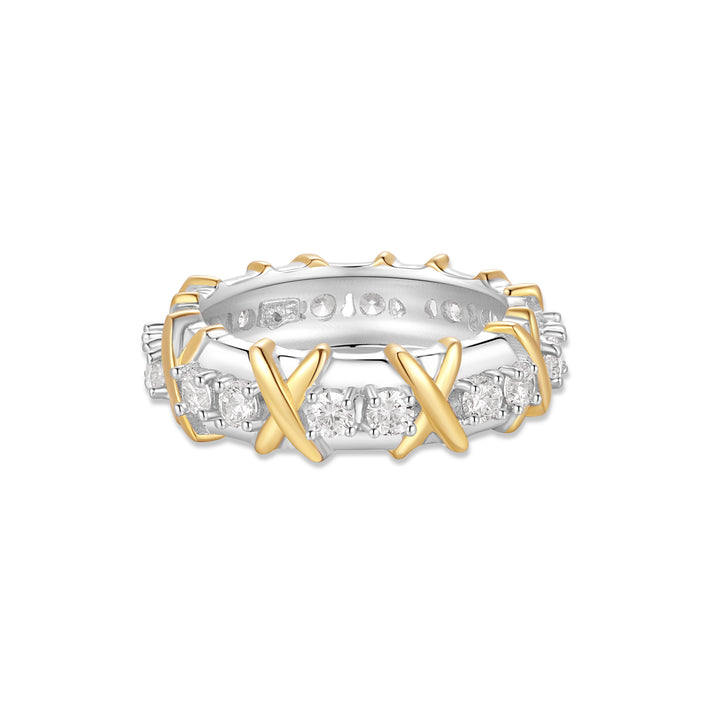 16 Stone Two Tone X Ring