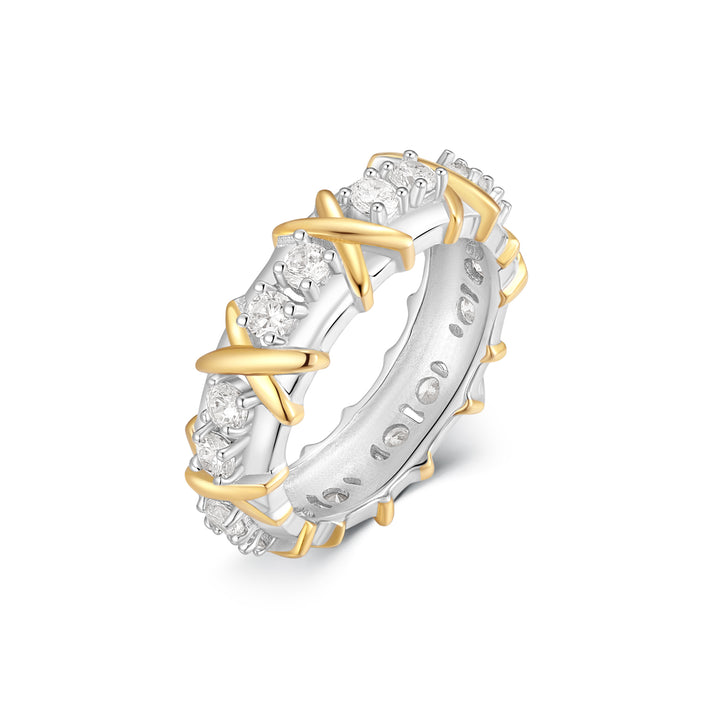 16 Stone Two Tone X Ring