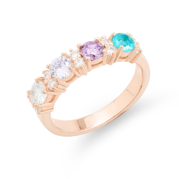 Custom 4 Stone Birthstone CZ Rose Gold Eternity Ring