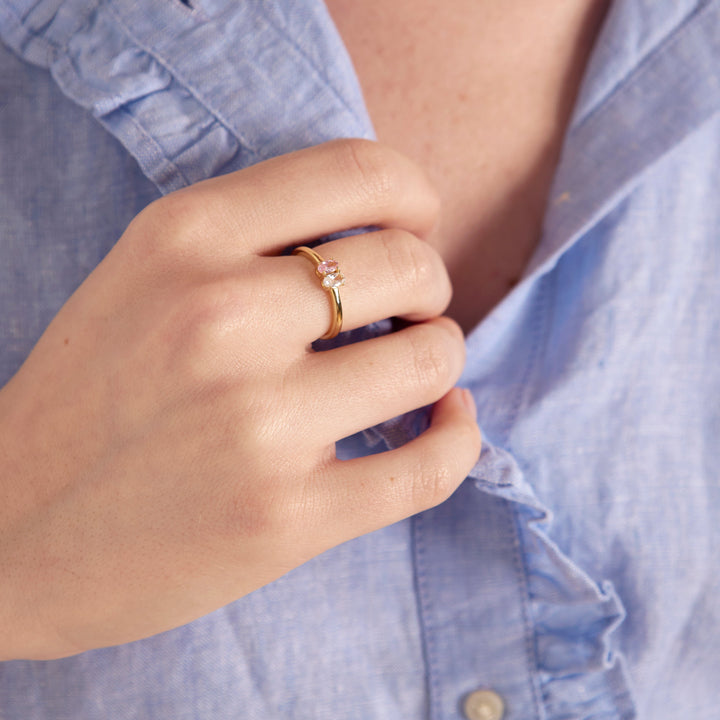 Petite 2 Stone Oval Birthstone Silver Ring