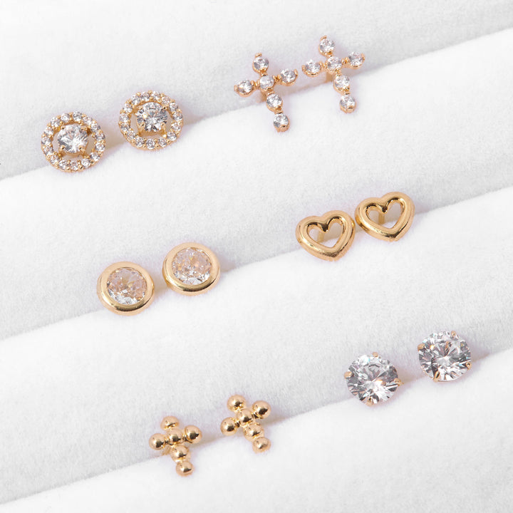 14K Gold Cross CZ Stud Earrings